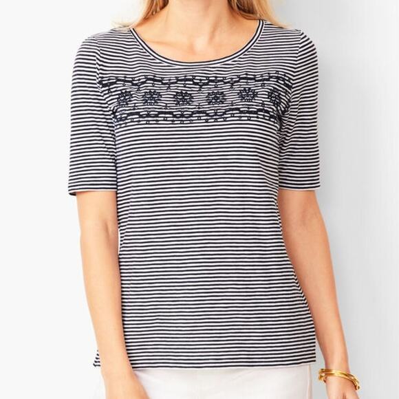 Talbots Embroidered Slub Tee Size XS - Picture 1 of 9